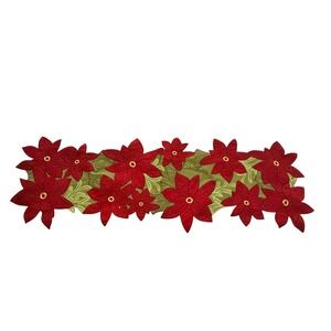 JCP Home Poinsettia Table Runner Red Green Felt Appliqué Christmas Holiday Decor